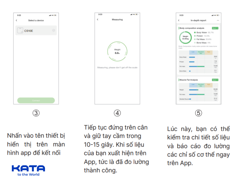 Cách kết nối cân điện tử KATA CS10E với app Feelfit