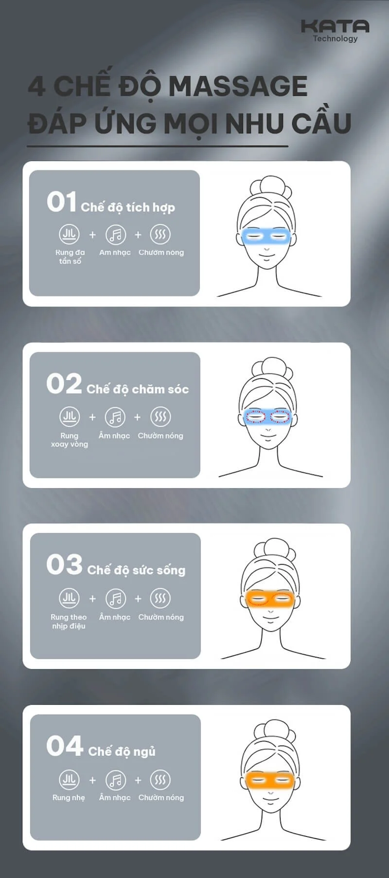 Máy massage mắt KATA ME80 có 4 chế độ đáp ứng mọi nhu cầu