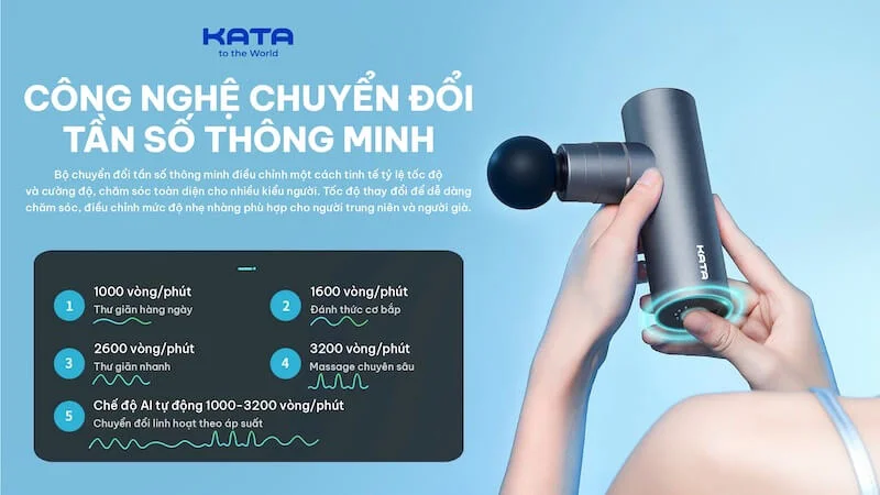Súng massage KATA MG30 có cường độ rung dao động với 5 chế độ