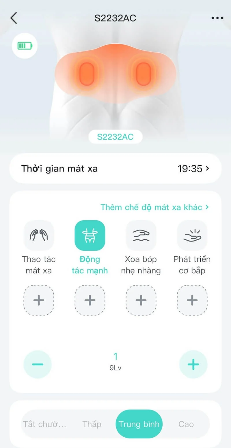 Giao diện kết nối đai massage lưng SKG K3-2 với ứng dụng Future Wear 