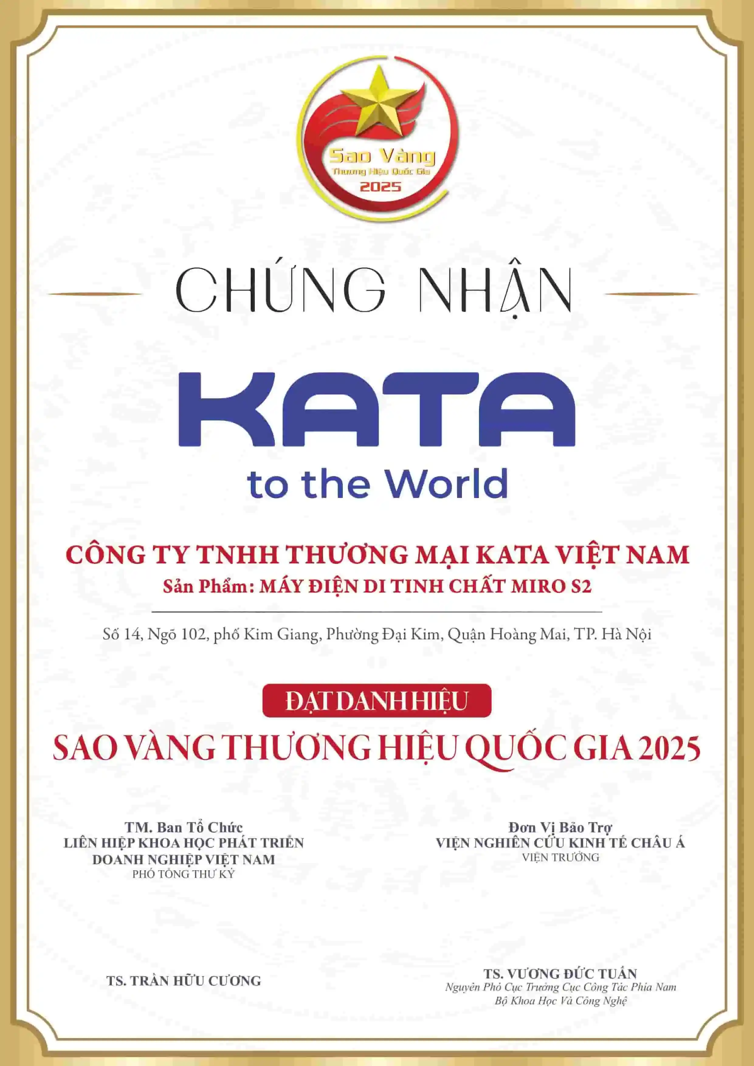 Chứng nhận sao vàng thương hiệu quốc gia điện di tinh chất KATA Miro S2