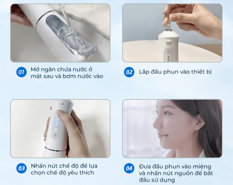 Hướng dẫn sử dụng máy tăm nước theo từng bước 