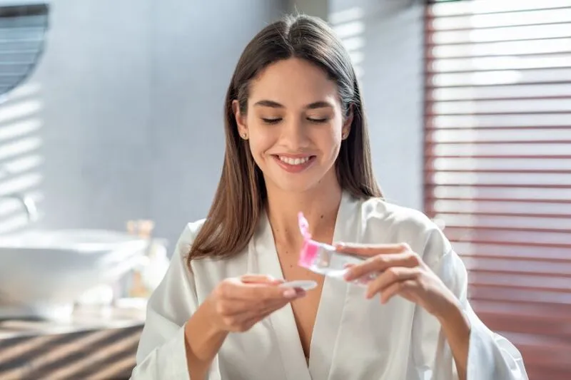  Lấy một lượng nước tẩy trang vừa đủ 